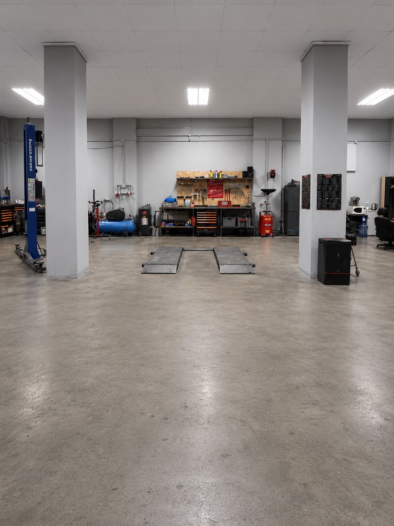 Hala warsztatowa — mechanicy przy pracy